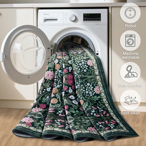 PLHXFR 6x9 Area Rug Living Room: Floral Washable Boho Carpet Dark Green - color: Dark Green, size: 6' x 9' (Rectangular)