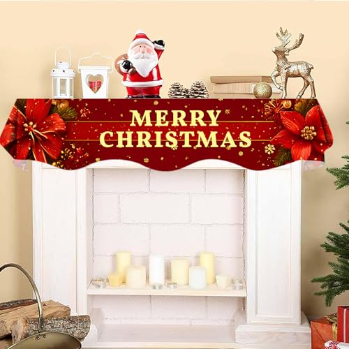 NYZE Christmas Mantel Scarf 70 x 17 Inch Fireplace Mantel Scarf Cover Decoration for Christmas Fireplace Scarf Shelf Top Runner Holiday Winter Home Decor - size: 70 x 17 in, style: Merry Xmas