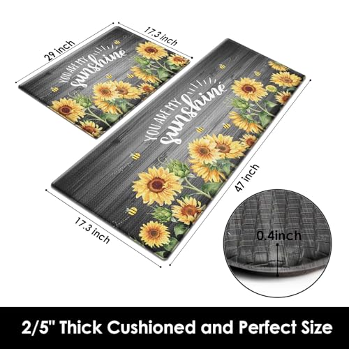 Arttown Anti-Fatigue Kitchen Rug Set of 2, Waterproof Non-Slip, Yellow - color: Sunflower, size: 17.3 x 47 inch + 17.3 x 29 in