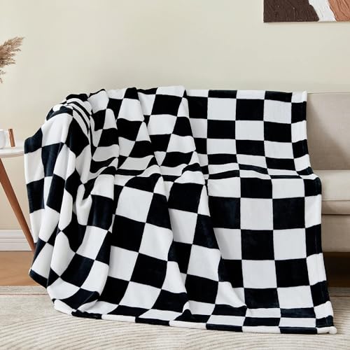 BEDELITE Checkered Fleece Twin Blanket for Couch, Black & White, 60"x80" - color: Black, size: Twin(60"x80")