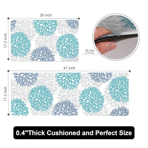 Teal Kitchen Mats Set of 2 Cushioned Anti Fatigue Kitchen Rugs Non Slip Waterproof Runner Memory Foam Kitchen Floor Mat Comfort Standing Mat for Sink,Office,Laundry - color: Teal Blue, size: 17.3"x28"+17.3"x47"--0.4"Th