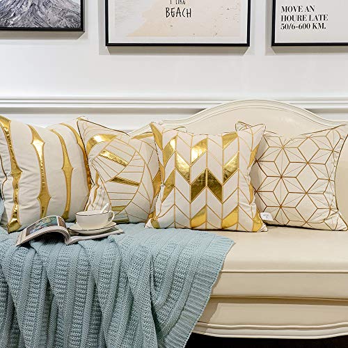 Avigers Throw Pillow Cover 20 x 20 Inch, White Gold, Velvet, Hidden Zipper - color: White, Gold, size: 20" x 20" (Pack of 1)