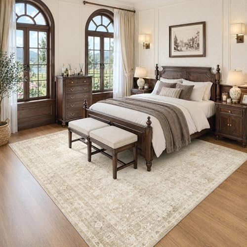 FMFUNCTEX 6x9 Washable Beige Vintage Neutral Large Area Rug for Living Room - color: Beige, size: 6' x 9' (Rectangular)