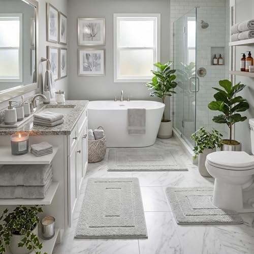 GRANNY SAYS Grey Bathroom Rugs Set 3 Piece, Soft Microfiber Bath Mats - color: Grey, size: 1'8" x 2'8" (24" x 16" + 32" x 20"+U-Shaped)