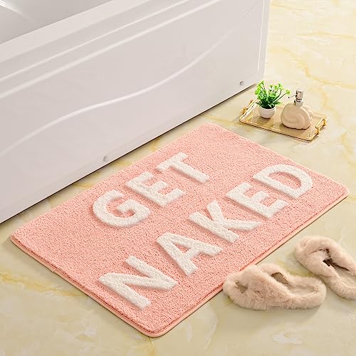 QJHOMO Get Naked Bath Mat Cute Pink Girly Bathroom Rug Non Slip, 24" x 36" - color: Pink and White, size: 2' x 3' (Rectangular)