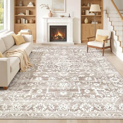 Soalmost 8x10 Area Rugs for Living Room, Washable Neutral Rug Light Brown - color: Light Brown, size: 8' x 10' (Rectangular)