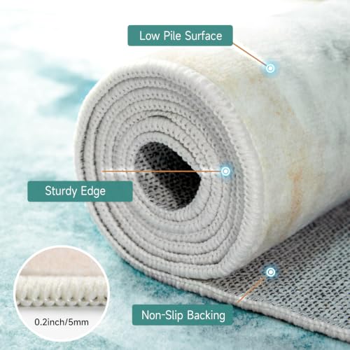 Beach Pattern 2x8ft Runner Rug Non Slip Washable Kitchen Runner Rug with Rubber Backing,Low-Pile Soft Washable Runner Rugs for Hallway Entryway Kitchen Bedroom Living Room Bathroom Teal - color: Teal Beach, size: 2' x 8' (Rug)