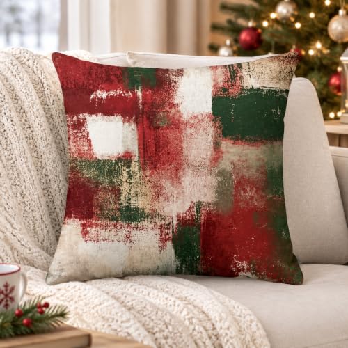 Abstract Christmas Throw Pillow Covers 18x18 Set of 4, Red & Green - color: Red Green White, size: 18" x 18" (Pack of 4)
