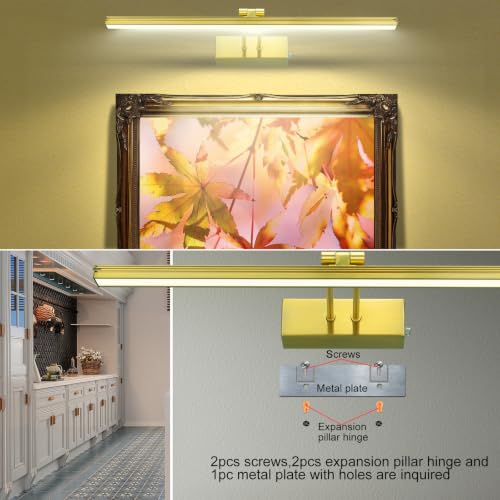 HEAGEERO Picture Lights for Wall,13in Gallery Light,5000mAh Art Light - color: Brass-13"