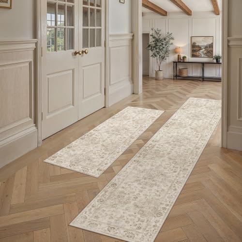 2 Piece Beige Neutral Kitchen Rug Set - color: Neutral | Beige, size: 24"x72"+24"x120"