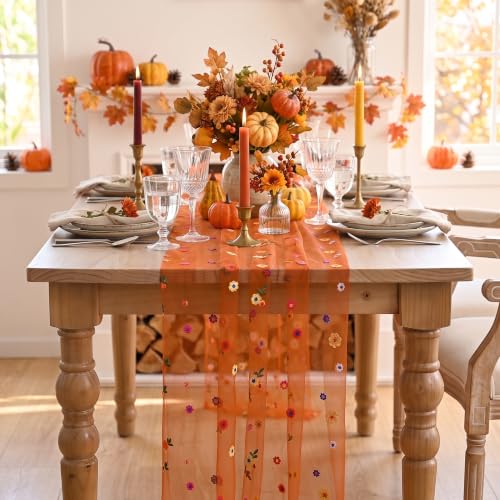 Artoid Mode Caramel Daisy Gauze Table Runner 120 Inch 10FT - color: Caramel, size: 28" x 120"