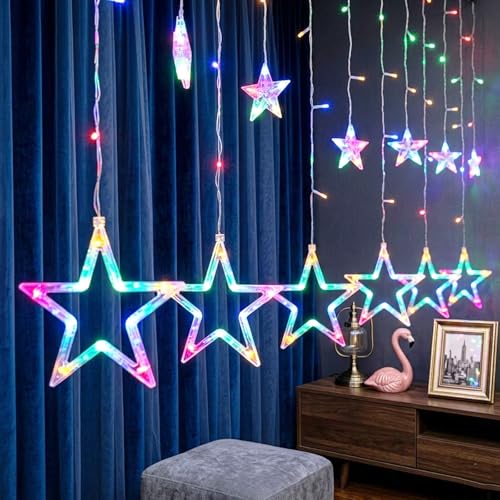 Vigdur Star String Lights, 12 Stars 138 LEDs Star Curtain Light with Remote - color: Star Lights