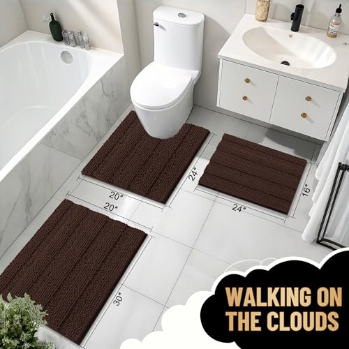 OLANLY Thick Large Bathroom Rugs 40x24, Soft Chenille Bath Rugs, Brown - color: Brown, size: 40" X 24"