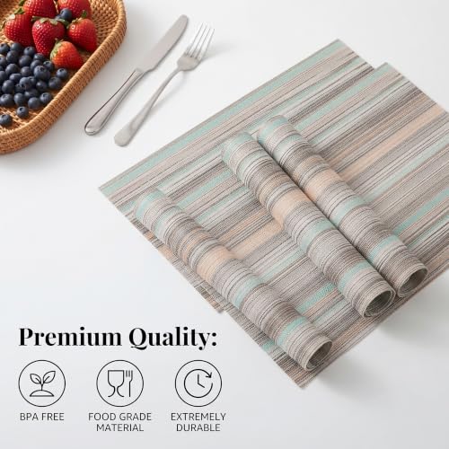 Winknowl Placemats Set of 8, Heat Resistant Non-Slip Vinyl Woven Table Mats for Dining Table, Washable Durable Elegant Place Mats for Kitchen Indoor/Outdoor Use (Teal Green) - color: Teal Green, size: Set of 8
