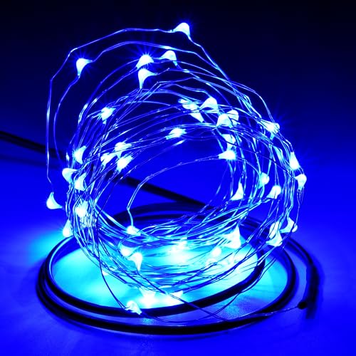 Karlling USB Plug in LED Fairy Lights,2 Packs of 50 LED Bulbs 16 Ft Silver Wire Waterproof Starry String Lights for Bedroom Patio Garden Party Wedding Commercial Lighting (Blue) - color: Blue, size: 50 Leds(2 Pack)
