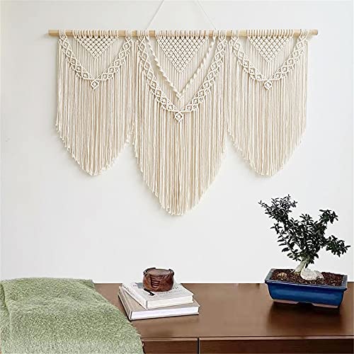 guzhiou Large Macrame Wall Hanging, Boho Woven Tapestry Decor Art, 43"x32" - color: Beige-Triangle