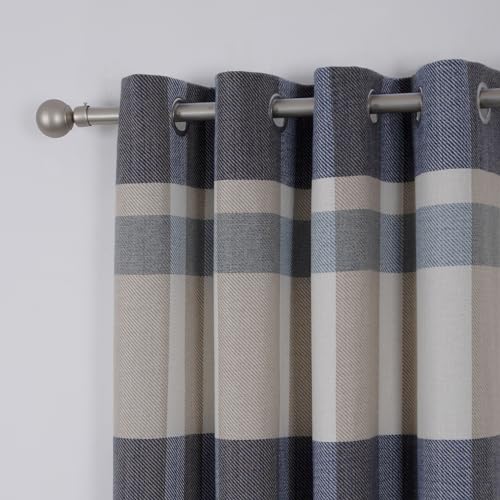 always4u 100% Blackout Plaid Curtains for Bedroom Living Room Woolen Look Black Tartan Grommet Thermal 2 Panels 54 * 84 Blue White - color: Blue White, size: 54"W x 84"L (Pack of 2)