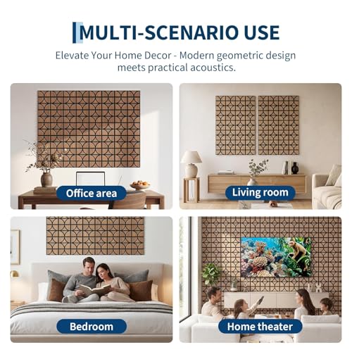 Garvee 3D Acoustic Wood Panels, 12" x 12" Sound Absorbing Wall Panels, Oak - color: 12 pcs-Oak