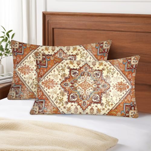 Orange Boho Lumbar Pillow Covers 12X20 Set of 2 Bohemian - color: Red Orange