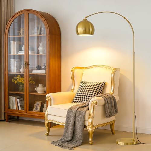 Gold Brushed Brass Arc Floor Lamps with 12W LED Remote Dimming - color: Gold Remote Dimming