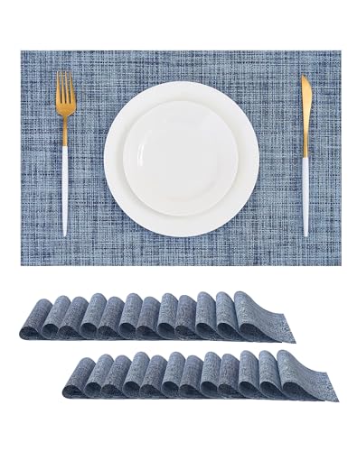 Deep Navy Woven Placemats Set of 24 - Heat Resistant Non-Slip Place mats for Dining Table, Washable Durable PVC Vinyl Woven Table Mats(Deep Navy, 24) - color: C1- Deep Navy, size: Set of 24