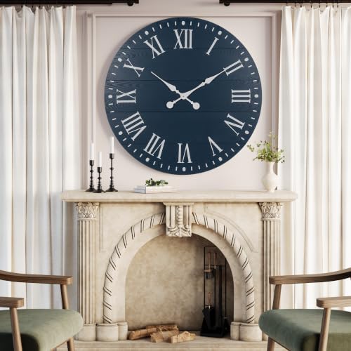 Large Wall Clock with Roman Numeral, 28” Shiplap Farmhouse Clock - color: Blue, size: 28 Inch