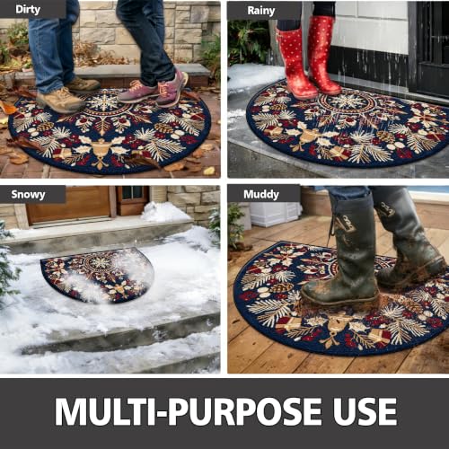 Christmas Half Round Door Mat 24"x36", Non-Slip Indoor Entryway Rug - color: Multicolor-12