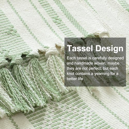 OTOSTAR Green Table Runner 13x60 Inches Boho Rustic Table Runner with Tassels Farmhouse Kitchen Dining Macrame Table Decoration for Christmas Home Wedding Party Birthday Holiday Decor (Green) - color: Green, size: 13"×60"