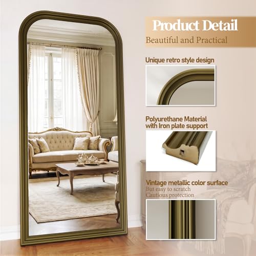 71"x32" Full Length Mirror with Stand, Arched PU Frame - color: Antique Bronze
