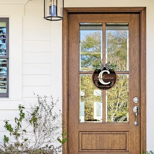Monogram Letter C Front Door Sign, Welcome to Our Home Family Last - color: C