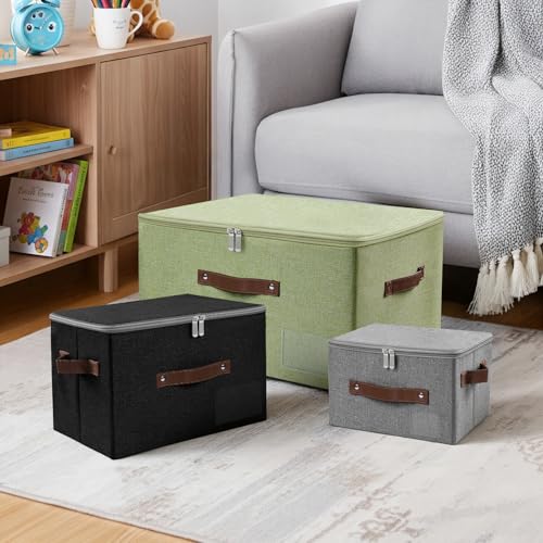 ANMINY Small Storage Box Fabric Bins with Zipper Lid, 10"x8"x7" Green - color: Green, size: Small (Pack of 1)