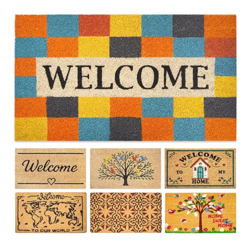 Coir Door Mats Outdoor and Indoor, Modern Welcome, 16 x 27,5 in - color: Modern Welcome