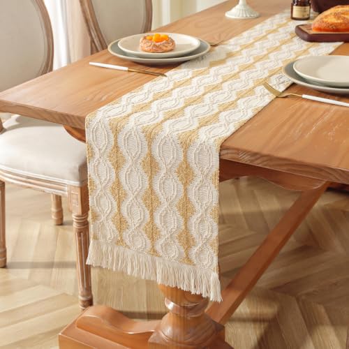 Beige Boho Table Runner for Fall Thanksgiving Home Decor 72 Inches Long - color: Beige Lantern, size: 12 x 72 Inches