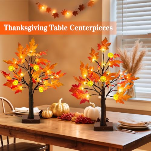 TURNMEON Fall Decor 2 Pack 24 Inch Prelit Fall Maple Tree 48 LEDs Timer - size: 2Pack 24 Inch