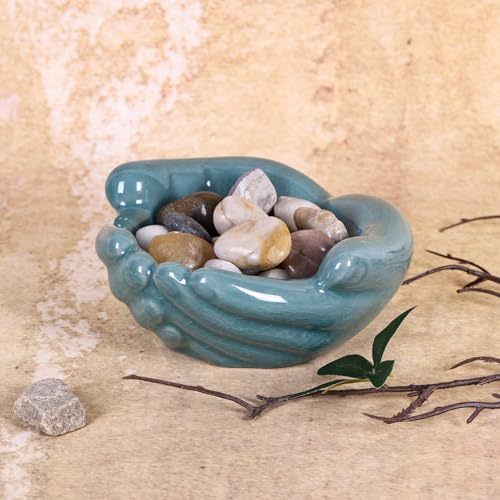 Ceramic Hands Bowl Dish Sculpture, Giving Hands Candy Holder for Succulent Planter, Crystal Rock Holder, Office, Keys Bowl for Entryway Table (Blue) - color: Blue