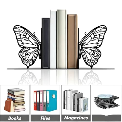 Butterfly Silhouette Metal Bookends, Black