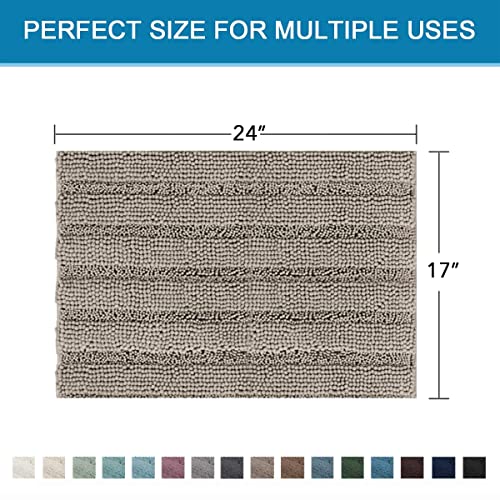 H.VERSAILTEX Bathroom Rugs Bath Rugs for Bathroom Non Slip Bath Mats Extra Thick Chenille Striped Rug 17" x 24" Absorbent Soft Shaggy Washable Dry Fast Bath Mats for Bath Room Floor - Taupe - color: Taupe, size: 17" x 24"