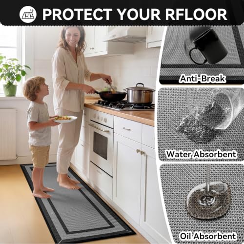 Kitchen Rugs Set, 2 PCS Non Slip Kitchen Mats, 17"x30"+17"x47" Grey - color: Linear Grey, size: 17"x47"+17"x30"