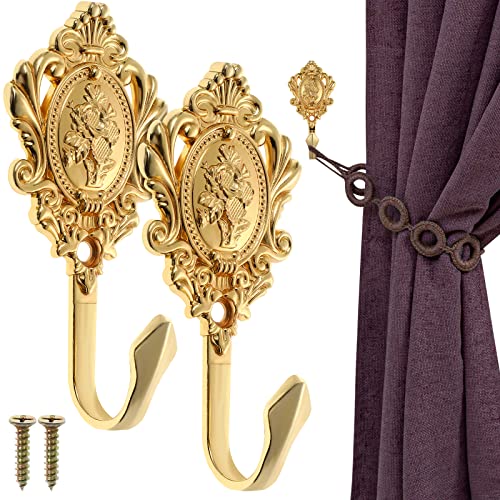 2 Pcs Curtain Holdback Hooks Zinc Alloy Golden Vintage Style Hooks