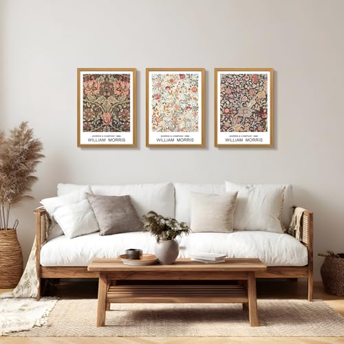 LLEEMPI William Morris Vintage Botanical Wall Art Set of 3, 12x16 Framed - color: WilliamFlowers(Wood), size: 16"L x 12"W