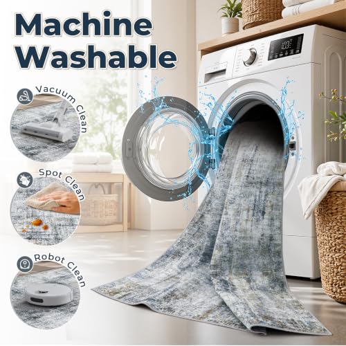 MXSANYOO 6x9 Area Rugs Washable Rug: Abstract Neutral Rugs Modern Non Slip Area Rug Stain Resistant Low Pile Indoor Carpet for Dining Room Bedroom Nursery Office (Multi Blue, 6'x9') - color: Multi Blue, size: 6' x 9' (Rectangular)