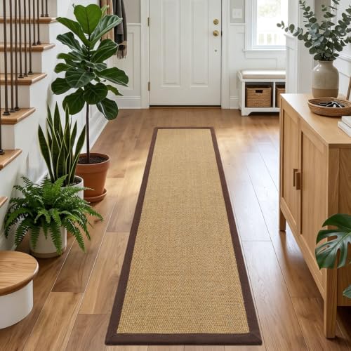 DEXI Jute Runner Rug 2'4''x10', Rug Runners for Hallways, Natural/Brown - color: Natural/Brown, size: 2'4" x 10' (Runner)