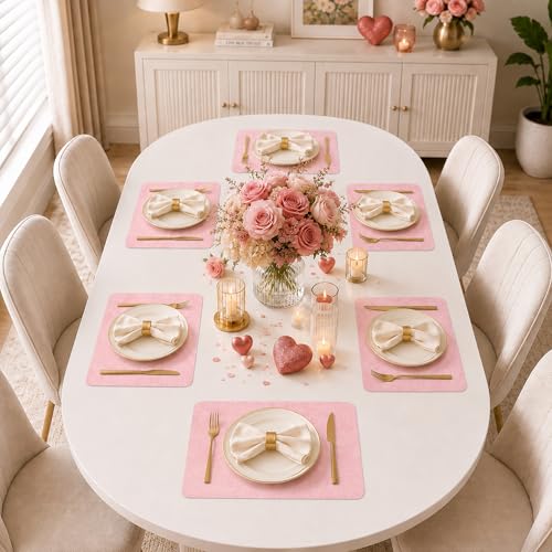 Maxpearl Faux Leather Placemats Set of 6, Easy to Clean, Light Pink - color: Light Pink
