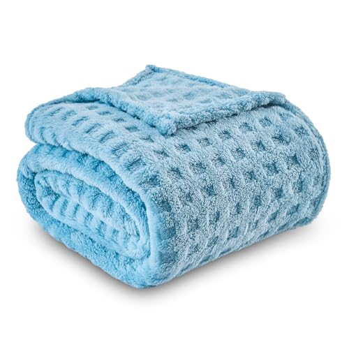 NEWCOSPLAY 3D Waffle Checkered Flannel Twin Blanket, Blue, 60"x80" - color: Blue, size: Twin(60"x80")
