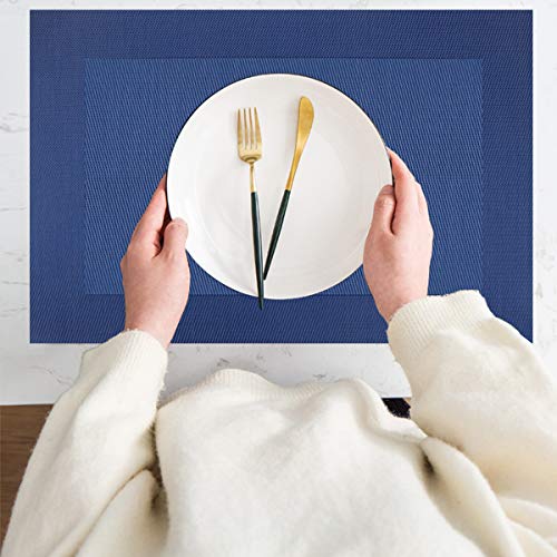 PIGCHCY Placemats Vinyl Washable Table Mats Elegant Non-Slip Placemats for Dinner Table Set of 4 (Navy Blue) - color: Box2: Blue Natural, size: 4 Placemats
