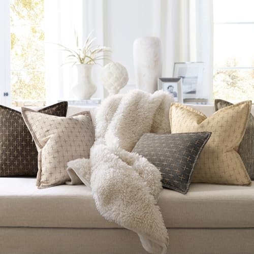 ZWJD Pillow Covers 24x24 Set of 2 Soft Polyester Textured Pillow Covers with Stylish Flange Edge Cozy Farmhouse Throw Pillows for Couch Bed Sofa Living Room - color: Beige, size: 24" x 24" (Pack of 2)