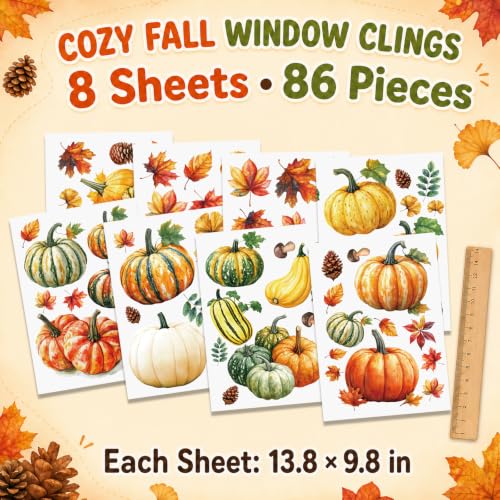 8 Sheets Fall Pumpkin Window Clings, Autumn Window Stickers Decorations - color: Fall Pumpkin