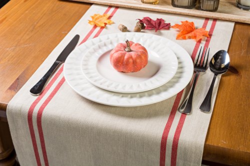 DII French Stripe Dining Table Collection Farmhouse Style Table Runner, 14x72 Inches, Taupe/Red - color: Taupe/Red, size: 14x72 Inches (Pack of 1)