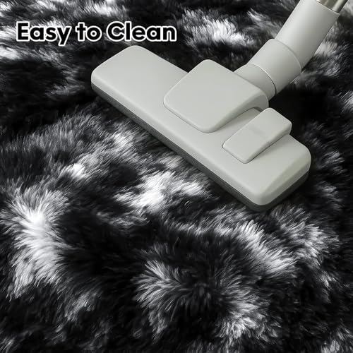 Black White Fluffy Shag Area Rug, Non-Slip Soft Carpet for Home - color: Black White Grey, size: 5' x 7' (Rectangular)