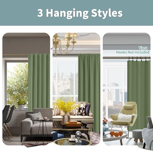 BGment 100% Blackout Curtains 63 Inch Length with Black Liner, Grass Green - color: Grass Green, size: 38"W x 63"L (Pack of 2)